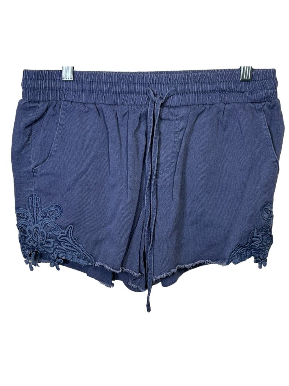 Knox Rose Women's Small Chambray Pull On Shorts Blue Lace Hem Boho